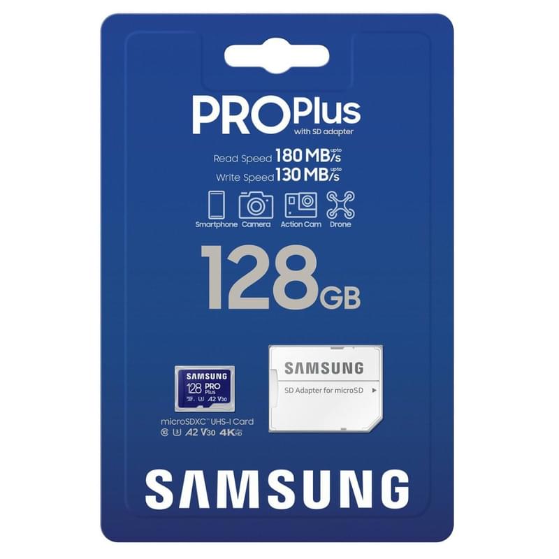 Карта памяти MicroSD 128GB Samsung PRO Plus UHS-I 180MB/s Class 10 + SD Adapter [MB-MD128SA/EU] - фото #3, Technodom.kz
