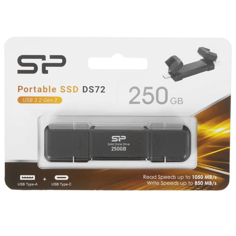 Внешний SSD 250GB Silicon Power DS72 USB 3.2 Gen 2 Type-C Black [SP250GBUC3S72V1K] - фото #0, Technodom.kz