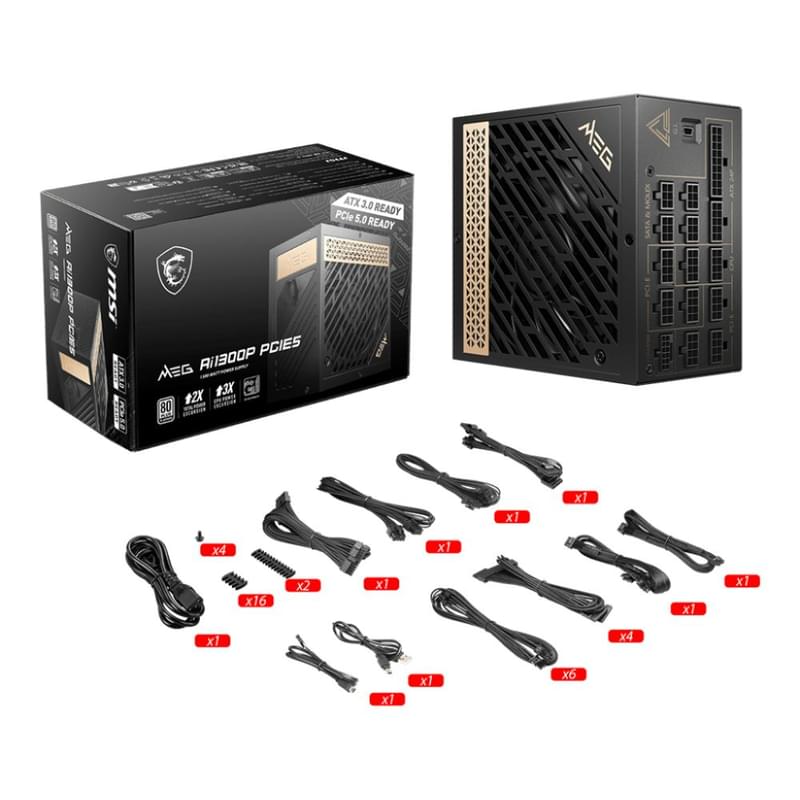 Блок питания 1300W MSI MEG Ai1300P PCIE5 ATX 3.0 80+Platinum [MEG Ai1300P PCIE5] - фото #4, Technodom.kz