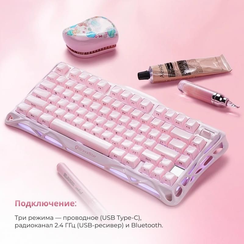 Сымсыз ойын клавиатура GravaStar Mercury K1 Sakura Pink (GS K1_P_PNK) - фото #4, Technodom.kz