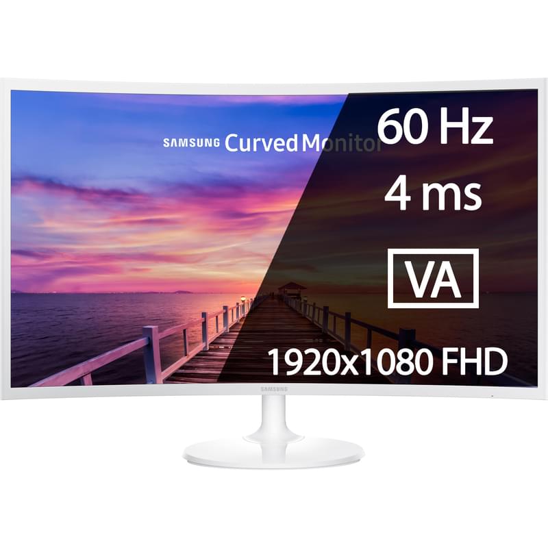 Монитор 32" Samsung LC32F391FWIX 1920х1080 16:9 VA 60ГЦ (HDMI+VGA) Curved White - фото #0, Technodom.kz