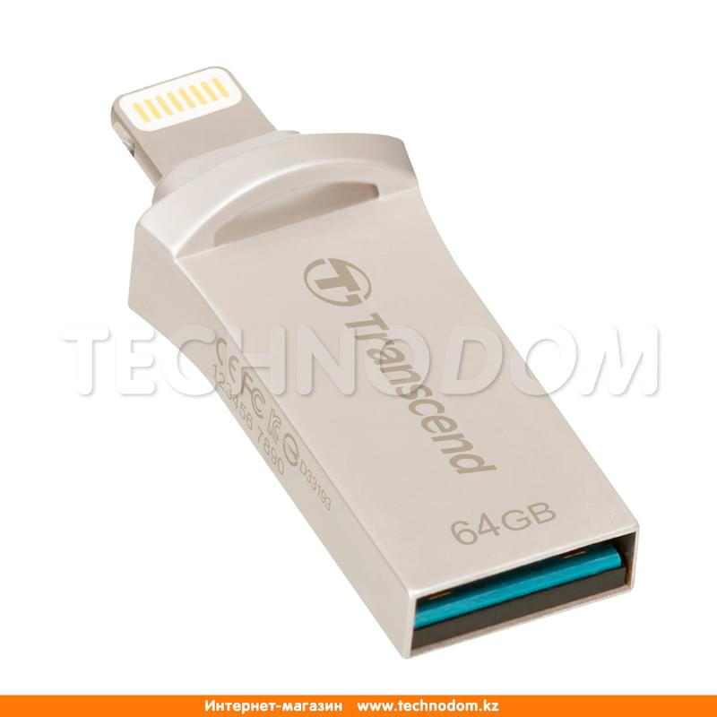 USB Флешка 64GB Transcend JetDrive Go 500 Type-A/Lightning 3.1 Gen 1 (3.0) Silver (TS64GJDG500S) - фото #1, Technodom.kz