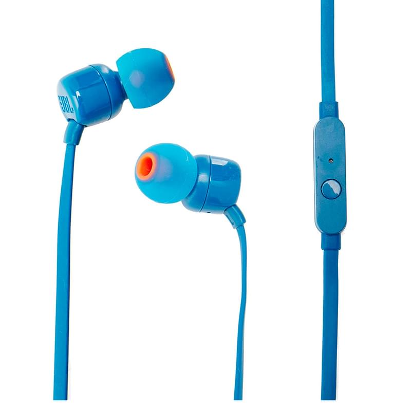 Микрофоны бар қыстырмалы құлаққап JBL JBLT110, Blue - фото #0, Technodom.kz