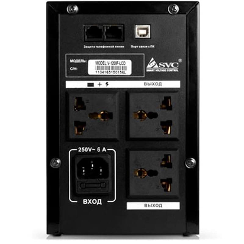 ИБП SVC, 1200VA/720W, AVR:165-275В, 3Schuko, Black (V-1200-F-LCD) - фото #2, Technodom.kz