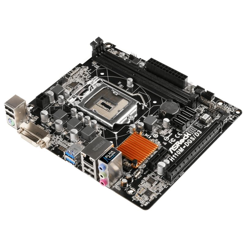Материнская плата ASRock H110M-DGS LGA1151 2DDR4 PCI–E 1x16 1x1 (DVI-D) mATX - фото #1, Technodom.kz