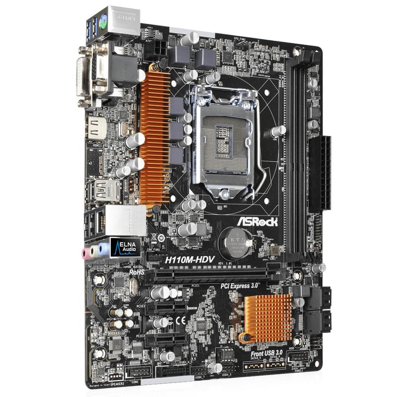 Материнская плата ASRock H110M-HDV LGA1151 2DDR4 PCI–E 1x16 1x1 (HDMI+DVI-D+VGA) mATX - фото #2, Technodom.kz