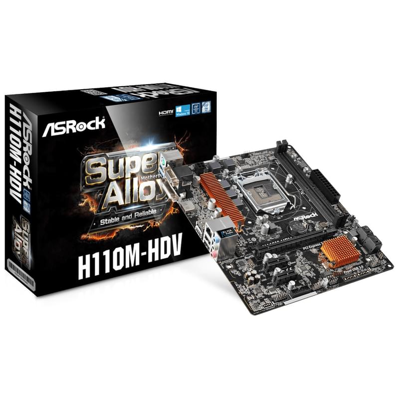 Материнская плата ASRock H110M-HDV LGA1151 2DDR4 PCI–E 1x16 1x1 (HDMI+DVI-D+VGA) mATX - фото #3, Technodom.kz