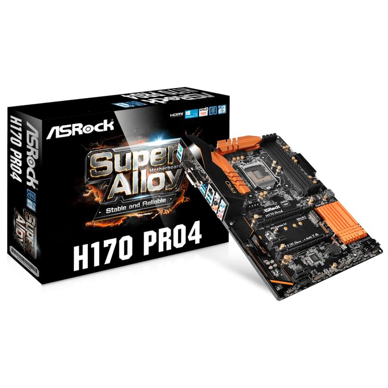 Материнская плата ASRock H170 PRO4 LGA1151 4DDR4 PCI-E 2x16 3x1 (HDMI+DVI-D) ATX - фото #1, Technodom.kz