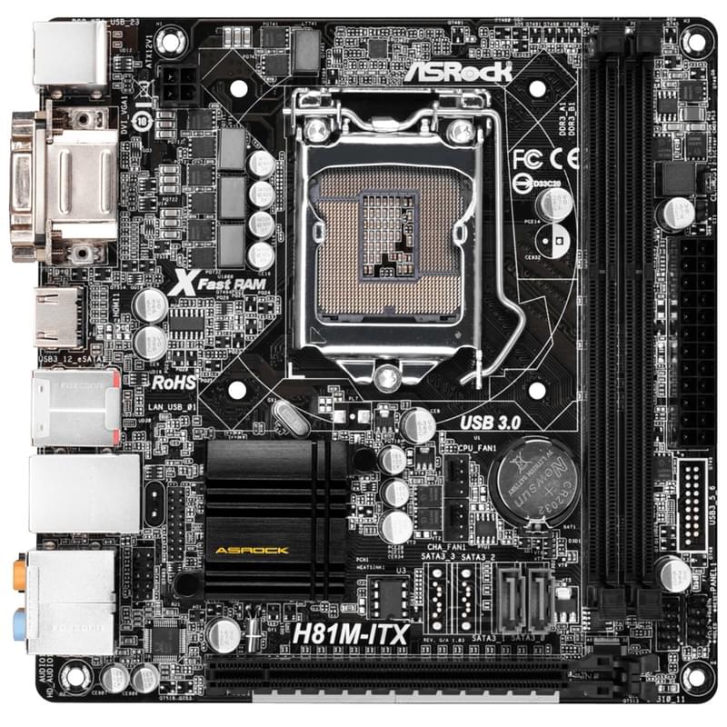 Материнская плата ASRock H81M-ITX LGA1150 2DDR3 PCI–E 1x16 (HDMI+DVI-D+VGA) mITX - фото #0, Technodom.kz