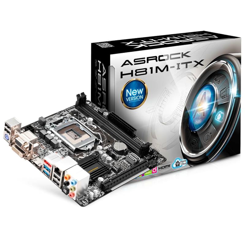 Материнская плата ASRock H81M-ITX LGA1150 2DDR3 PCI–E 1x16 (HDMI+DVI-D+VGA) mITX - фото #1, Technodom.kz