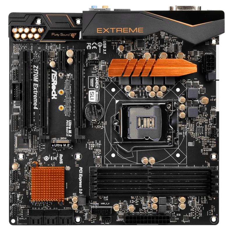 Материнская плата ASRock Z170M EXTREME4 LGA1151 4DDR4 PCI-E 3x16 1x1 (HDMI+DVI-D) mATX - фото #0, Technodom.kz
