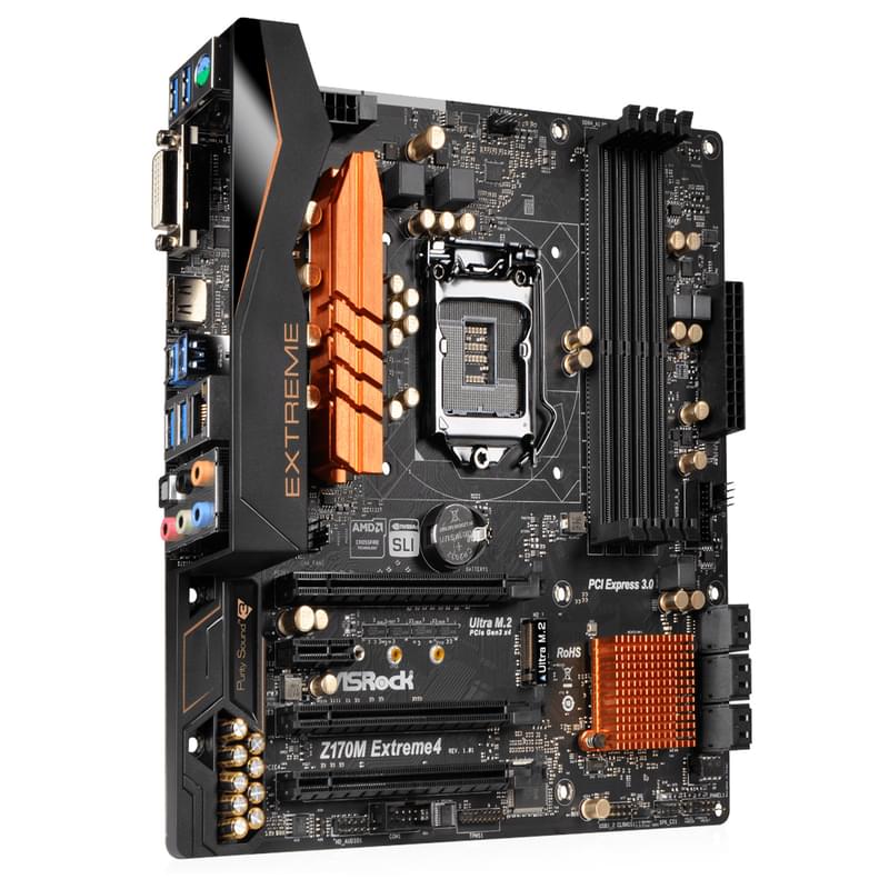 Материнская плата ASRock Z170M EXTREME4 LGA1151 4DDR4 PCI-E 3x16 1x1 (HDMI+DVI-D) mATX - фото #3, Technodom.kz