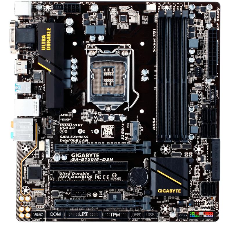 Материнская плата Gigabyte GA-B150M-D3H DDR3 LGA1151 4DDR3 PCI-E 2x16 (HDMI+DVI-D+VGA) mATX - фото #0, Technodom.kz