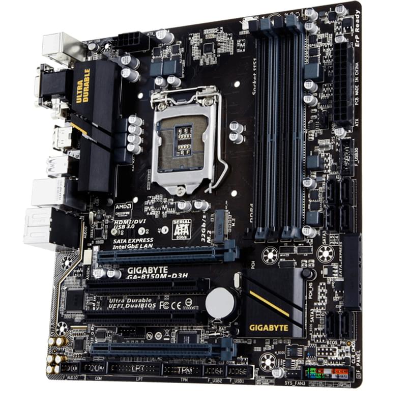 Материнская плата Gigabyte GA-B150M-D3H DDR3 LGA1151 4DDR3 PCI-E 2x16 (HDMI+DVI-D+VGA) mATX - фото #1, Technodom.kz