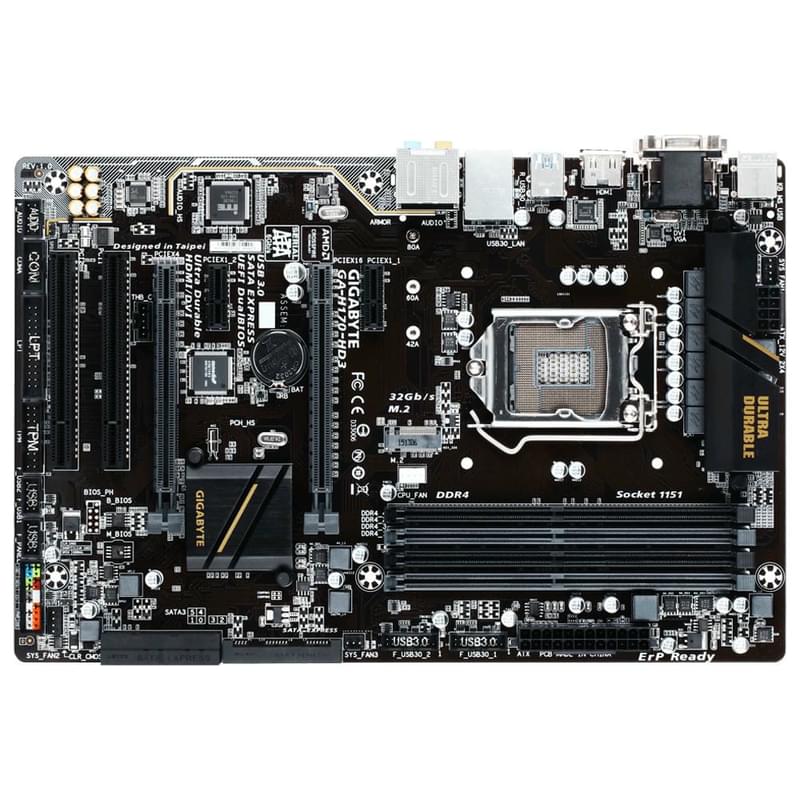 Материнская плата Gigabyte GA-H170-HD3 LGA1151 4DDR4 PCI-E 2x16 2x1 (HDMI+DVI-D+VGA) ATX - фото #0, Technodom.kz