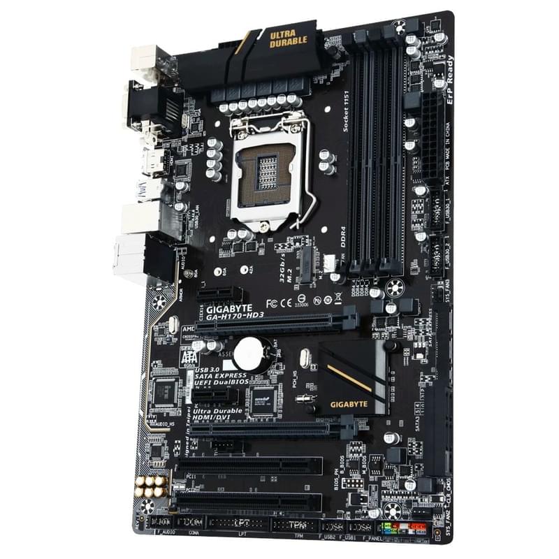 Материнская плата Gigabyte GA-H170-HD3 LGA1151 4DDR4 PCI-E 2x16 2x1 (HDMI+DVI-D+VGA) ATX - фото #1, Technodom.kz