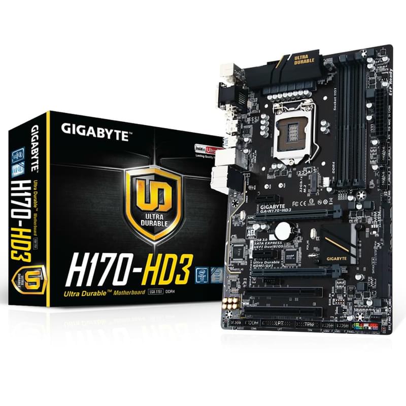 Материнская плата Gigabyte GA-H170-HD3 LGA1151 4DDR4 PCI-E 2x16 2x1 (HDMI+DVI-D+VGA) ATX - фото #2, Technodom.kz
