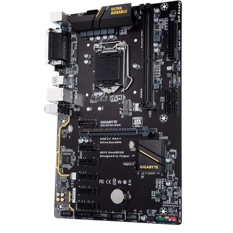 Материнская плата Gigabyte GA-H110-D3A LGA1151 2DDR4 PCI-E 1x15 (VGA) ATX - фото #1, Technodom.kz