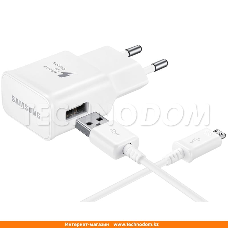 Сетевое зарядное устройство 1*USB, 2A + каб. microUSB, Samsung, Fast Charge, Белый (EP-TA20EWEUGRU) - фото #0, Technodom.kz