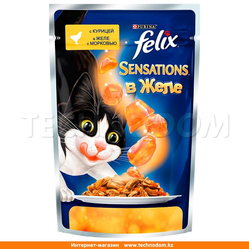 Влажный корм Felix Sensations для кошек, с курицей в желе с морковью 85 г - фото #0, Technodom.kz