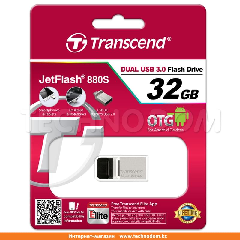 USB Флешка 32GB Transcend JetFlash 880S Type-A/Micro 3.1 Gen 1 (3.0) OTG (TS32GJF880S) - фото #1, Technodom.kz