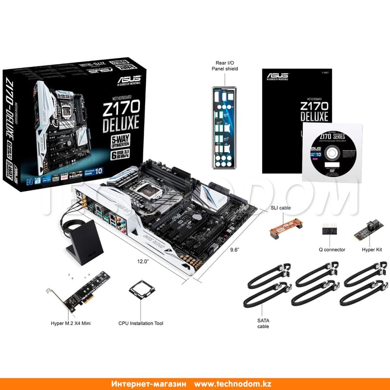 Материнская плата Asus Z170-DELUXE LGA1151 4DDR4 PCI-E 3x16 4x1 (HDMI+DP) ATX - фото #1, Technodom.kz