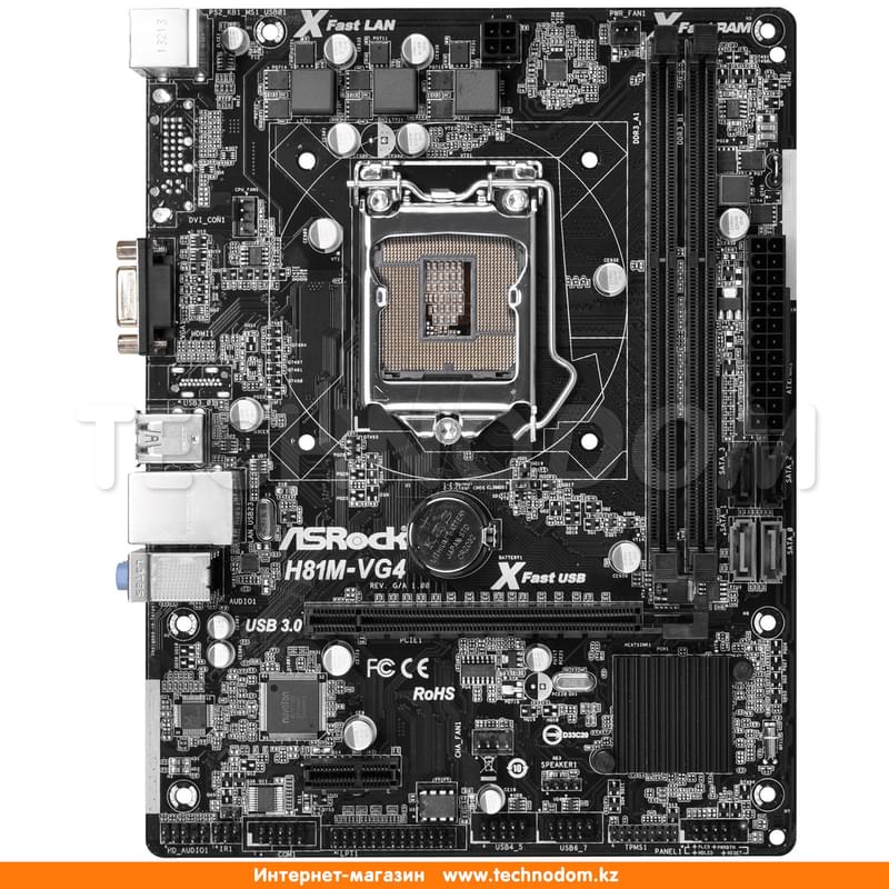Материнская плата ASRock H81M-VG4 r.3 LGA1150 2DDR3 PCI-E 1x16 1x1 (VGA) mATX - фото #0, Technodom.kz