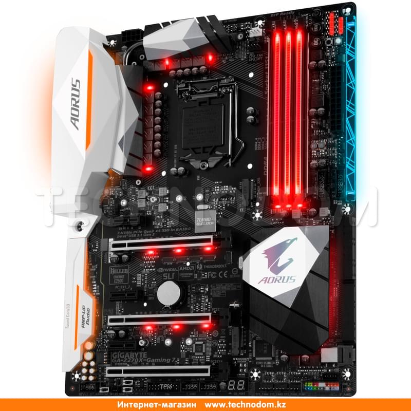 Материнская плата Gigabyte GA-Z270X-Gaming 7 LGA1151 4DDR4 PCI-E 3x16 3x1 (HDMI+DP) ATX - фото #1, Technodom.kz