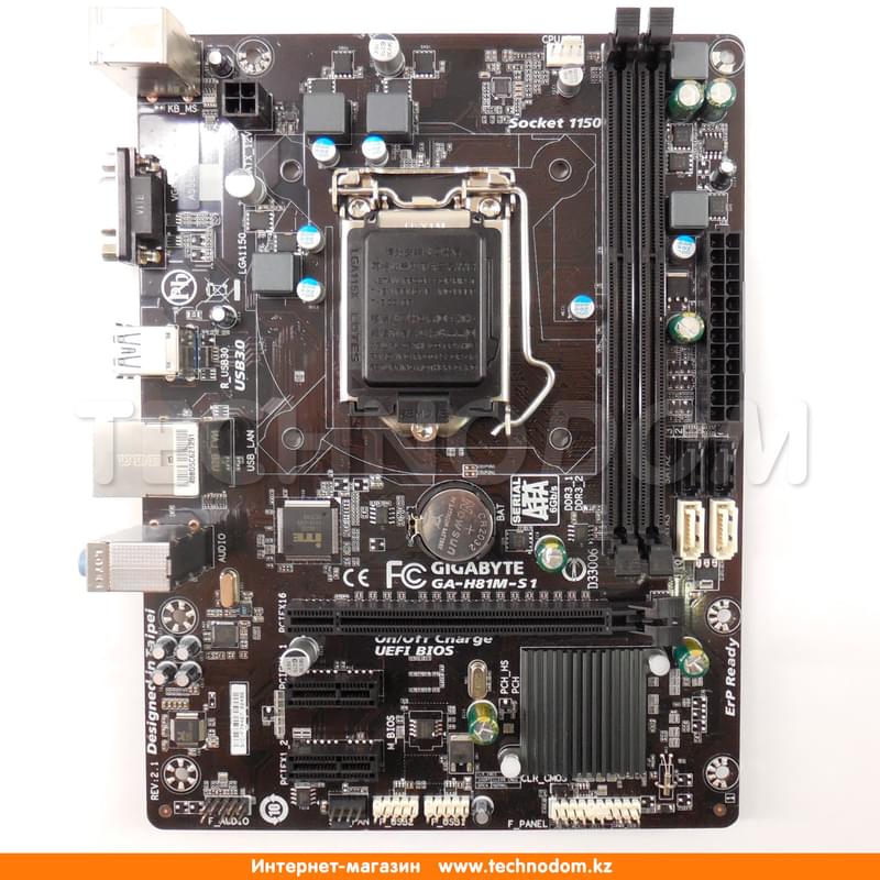 Материнская плата Gigabyte GA-H81M-S1 LGA1150 2DDR3 PCI-E 1x16 2x1 (VGA) mATX - фото #0, Technodom.kz