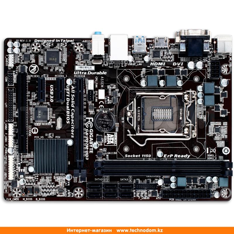 Материнская плата Gigabyte GA-H97M-HD3 LGA1150 2DDR3 PCI-E 1x16 2x1 (HDMI+DVI-D+VGA) mATX - фото #0, Technodom.kz