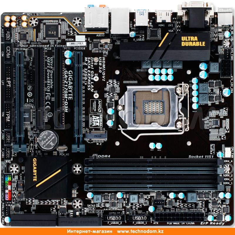Материнская плата Gigabyte GA-Z170M-D3H r.1 LGA1151 4DDR4 PCI-E 2x16 (HDMI+DVI-D+VGA) mATX - фото #0, Technodom.kz