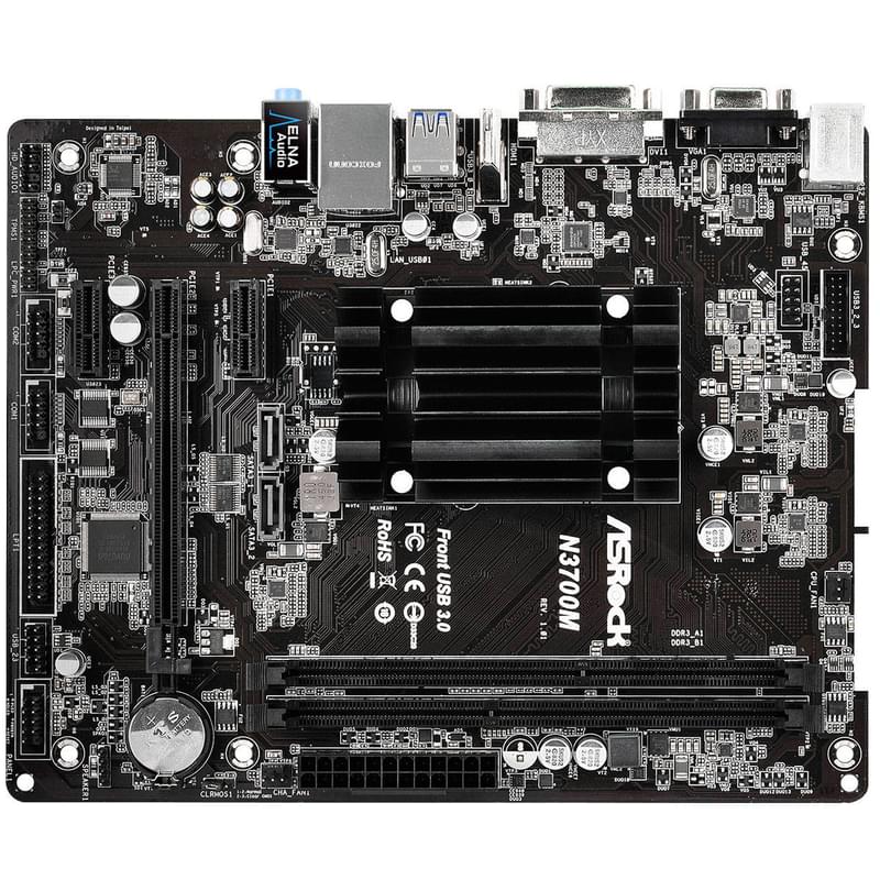 Материнская плата ASRock N3700M (N3700 onboard) 2DDR3 PCI-E 1x16 2x1 (HDMI+DVI-D+VGA) mATX - фото #0, Technodom.kz