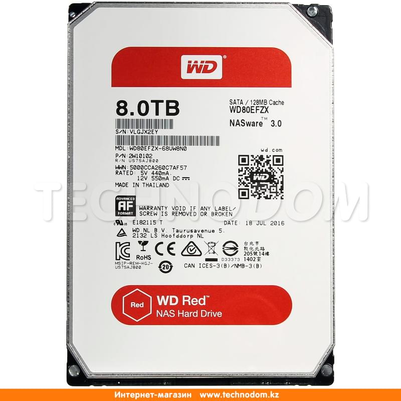 Внутренний HDD 3.5" 8TB Western Digital Red WD80EFZX SATA-III (WD80EFZX) - фото #0, Technodom.kz Внутренний HDD 3.5" 8TB Western Digital Red WD80EFZX SATA-III (WD80EFZX) - фото #0, Technodom.kz