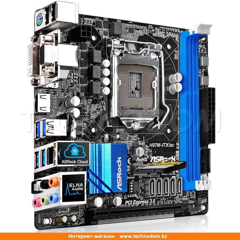 Материнская плата ASRock H97M-ITX/ac LGA1150 2DDR3 PCI–E 1x16 (HDMI+DVI-D+VGA) mITX - фото #2, Technodom.kz