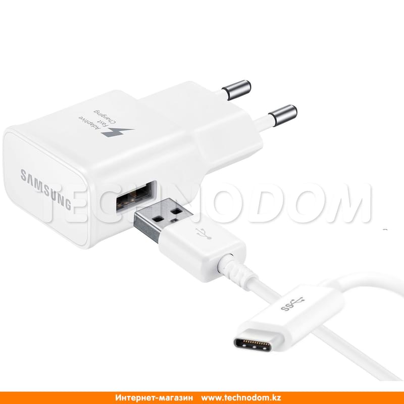 Сетевое зарядное устр-во 1*USB, 2A + каб. Type-C, Samsung, Fast Charge, Белый (EP-TA20EWECGRU) - фото #0, Technodom.kz