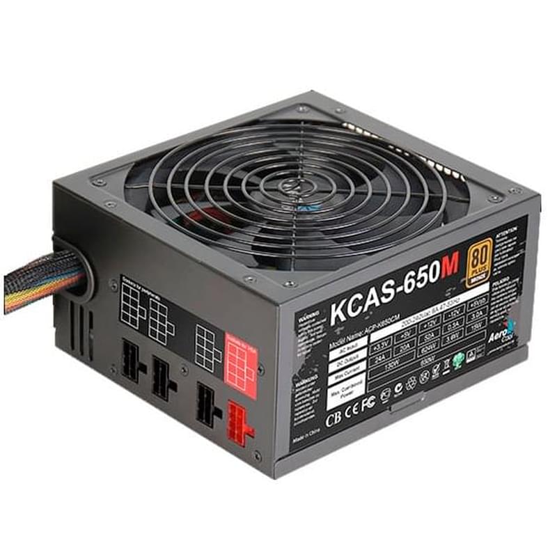 Блок питания Aerocool ATX 650W (KCAS-650M) 20+4 pin, 4+4pin, 7*Sata, 4*Molex, 1*FDD, 2*PCI-E 6+2 pin - фото #0, Technodom.kz