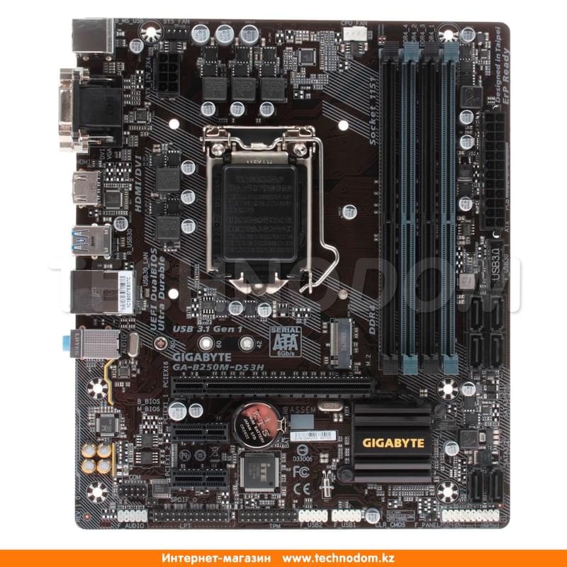 Материнская плата Gigabyte GA-B250M-DS3H r.1 LGA1151 4DDR4 PCI-E 1x16 2x1 (HDMI+DVI-D+VGA) mATX - фото #0, Technodom.kz