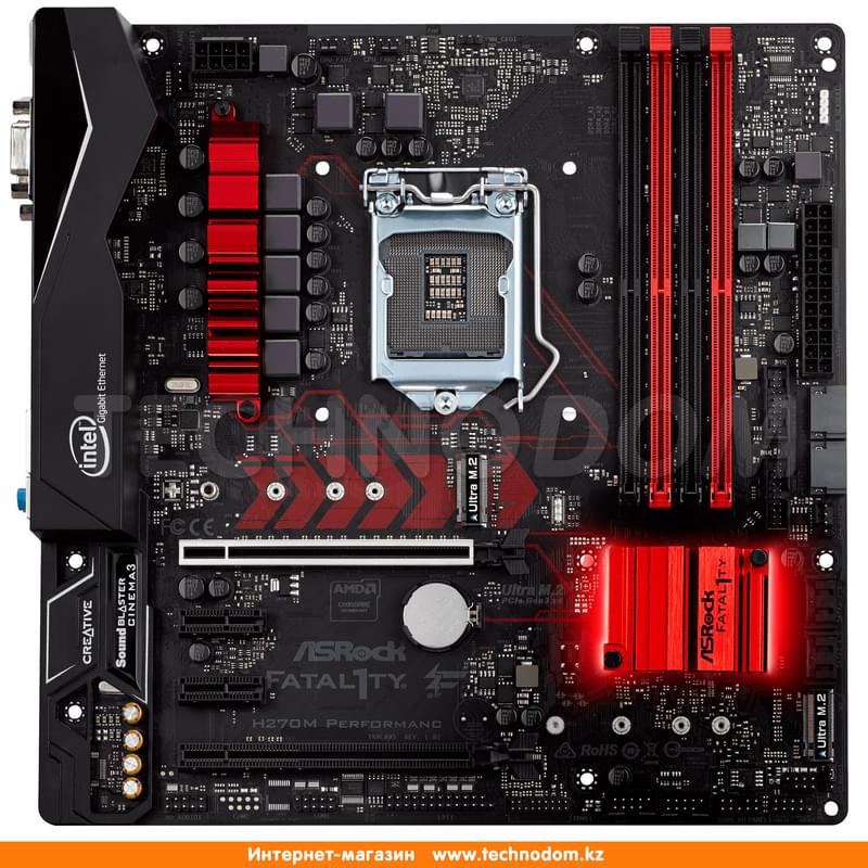Материнская плата ASRock Fatal1ty H270M Performance LGA1151 4DDR4 PCI-E 2x15 2x1 (HDMI+DVI+VGA) mATX - фото #0, Technodom.kz