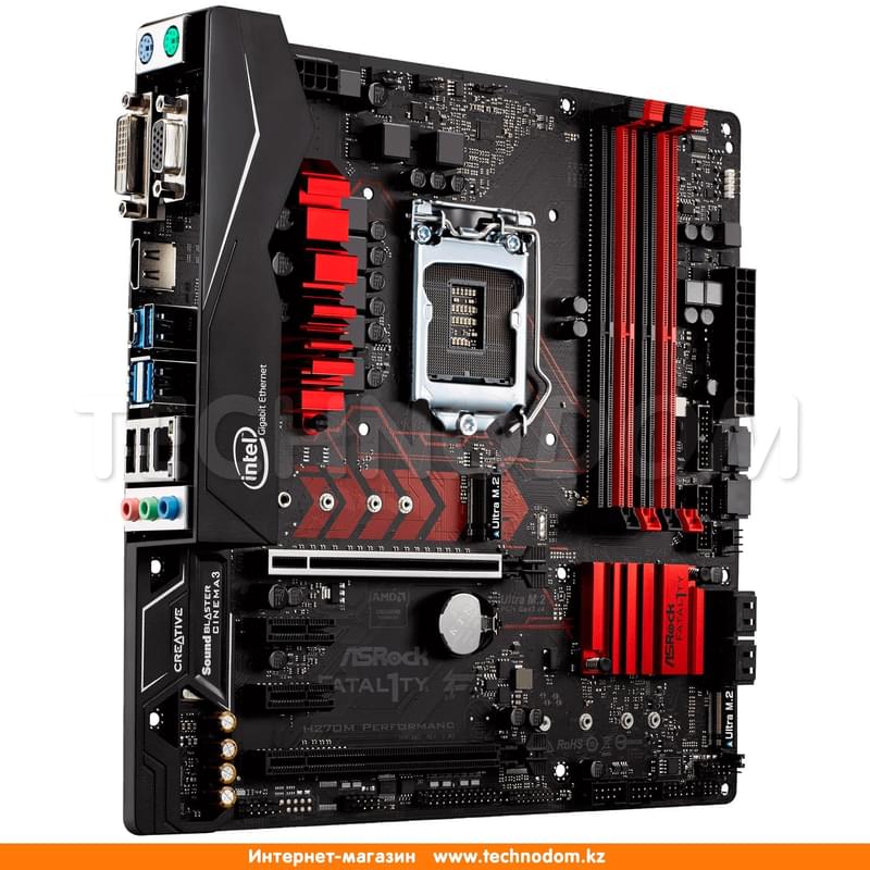 Материнская плата ASRock Fatal1ty H270M Performance LGA1151 4DDR4 PCI-E 2x15 2x1 (HDMI+DVI+VGA) mATX - фото #1, Technodom.kz