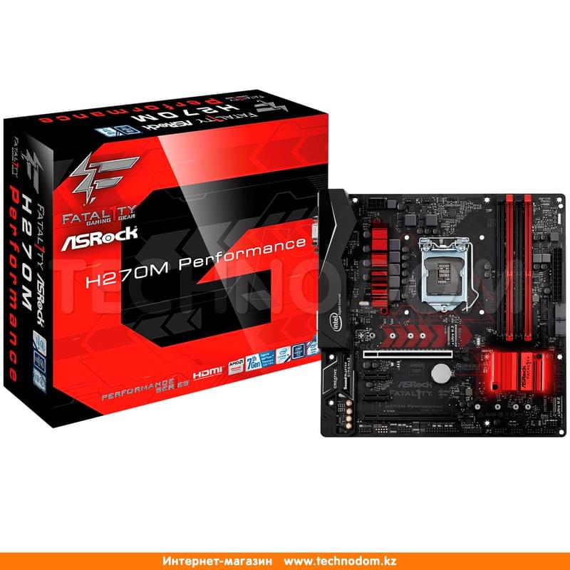 Материнская плата ASRock Fatal1ty H270M Performance LGA1151 4DDR4 PCI-E 2x15 2x1 (HDMI+DVI+VGA) mATX - фото #5, Technodom.kz