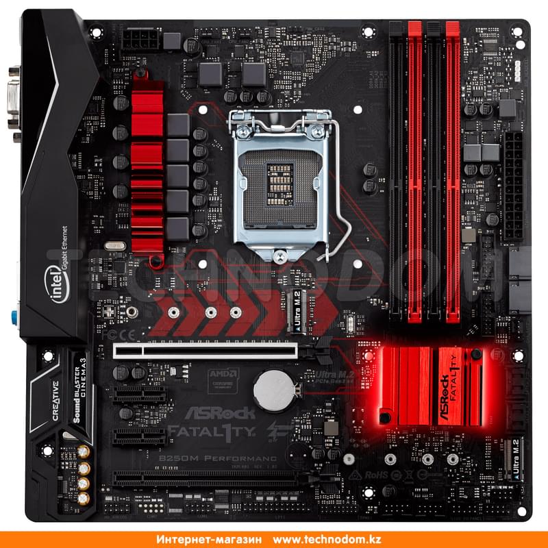 Материнская плата ASRock Fatal1ty B250M Performance LGA1151 4DDR4 PCI-E 2x16 2x1 (HDMI+DVI+VGA) mATX - фото #0, Technodom.kz