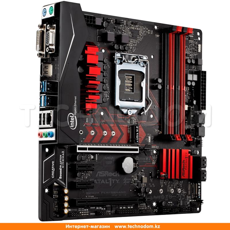 Материнская плата ASRock Fatal1ty B250M Performance LGA1151 4DDR4 PCI-E 2x16 2x1 (HDMI+DVI+VGA) mATX - фото #1, Technodom.kz