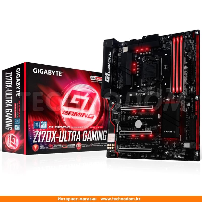 Материнская плата Gigabyte GA-Z170X-Ultra Gaming LGA1151 4DDR4 PCI-E 3x16 3x1 (HDMI) ATX - фото #1, Technodom.kz