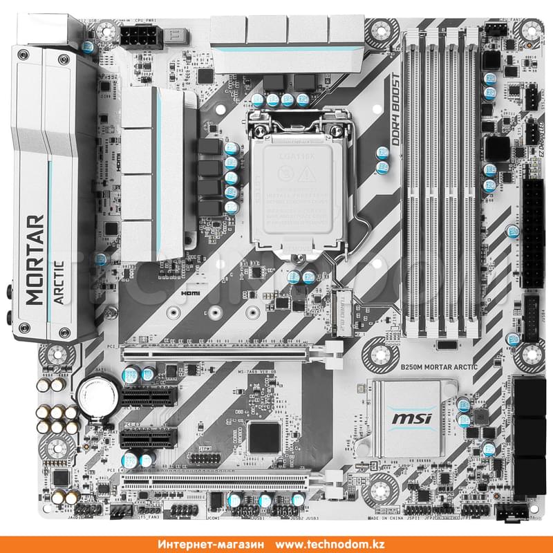 Материнская плата MSI B250M Mortar Arctic LGA1151 4DDR4 PCI-E 2x16 2x1 (HDMI+DP+DVI-D) mATX - фото #1, Technodom.kz