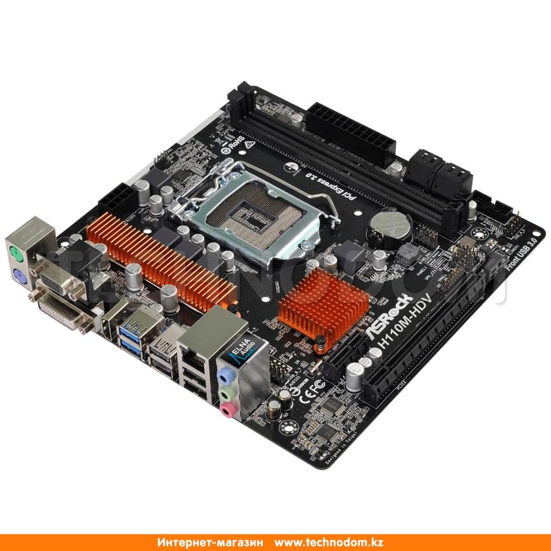Материнская плата ASRock H110M-HDV r.3 LGA1151 2DDR4 PCI-E 1x16 1x1 (HDMI+DVI-D+VGA) mATX - фото #2, Technodom.kz