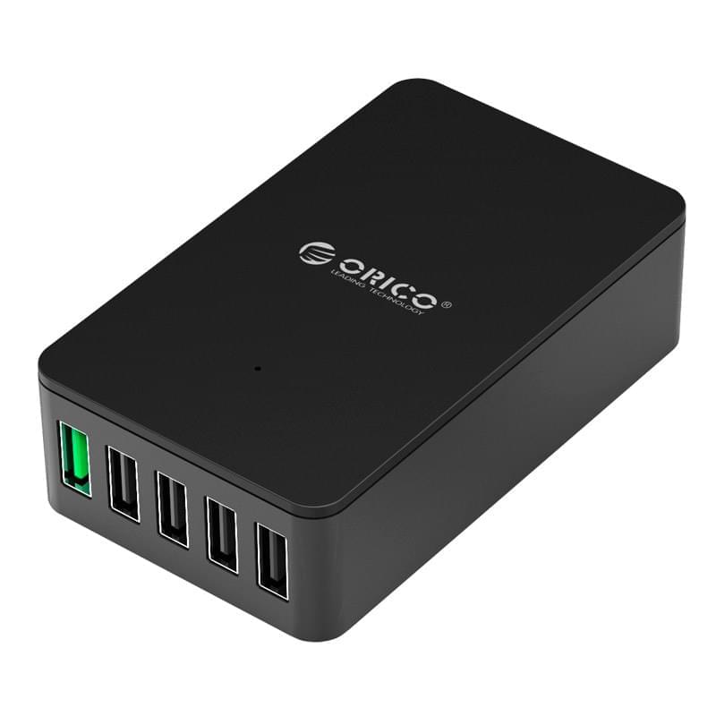 Сетевое зарядное устройство 4*USB 9.6A, 1*USB 2.4A Ouick Charge, ORICO, Black (QSE-5U-EU-BK) - фото #0, Technodom.kz