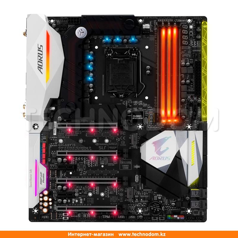 Материнская плата Gigabyte AORUS GA-Z270X-Gaming 9 r.1 LGA1151 4DDR4 PCI-E 4x16 2x1 (HDMI+DP) ATX - фото #0, Technodom.kz
