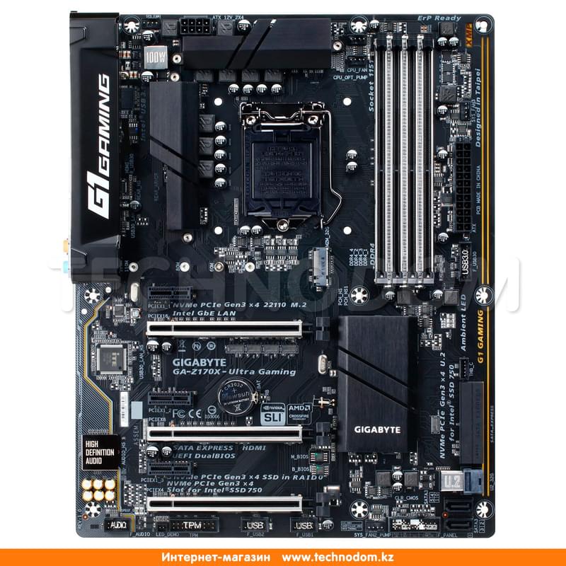 Материнская плата Gigabyte GA-Z170X-Ultra Gaming LGA1151 4DDR4 PCI-E 3x16 3x1 (HDMI) ATX - фото #2, Technodom.kz