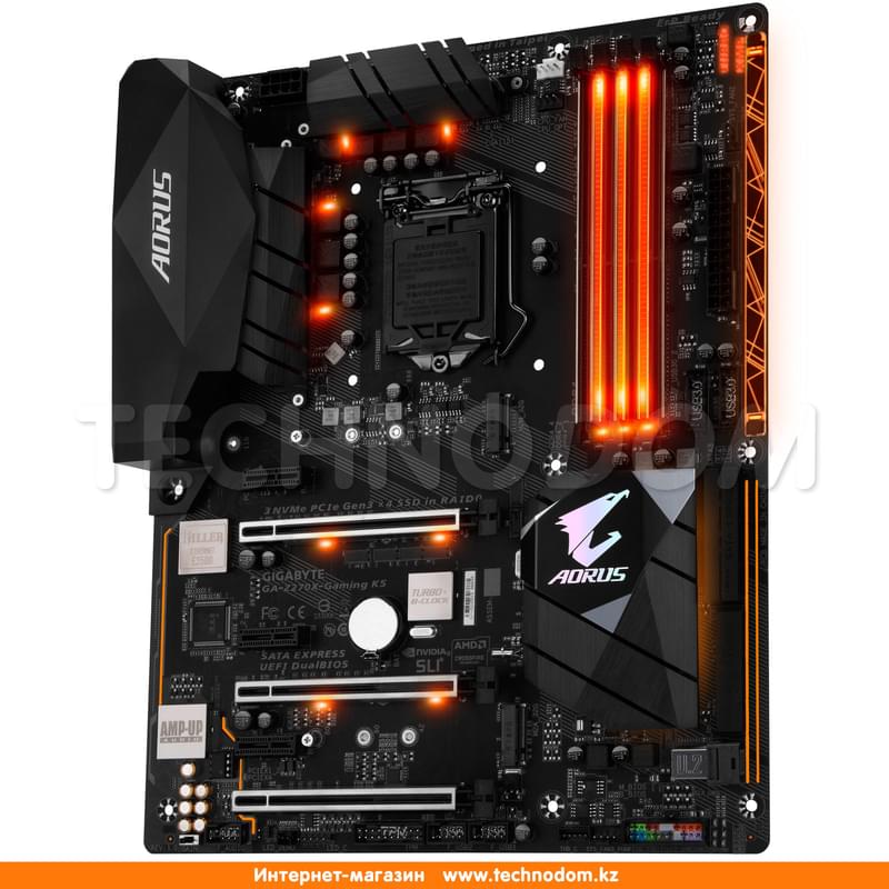 Материнская плата Gigabyte GA-Z270X-Gaming K5 LGA1151 4DDR4 PCI-E 3x16 3x1 (HDMI+DP) ATX - фото #0, Technodom.kz