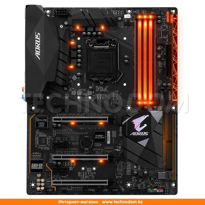 Материнская плата Gigabyte GA-Z270X-Gaming K5 LGA1151 4DDR4 PCI-E 3x16 3x1 (HDMI+DP) ATX - фото #1, Technodom.kz
